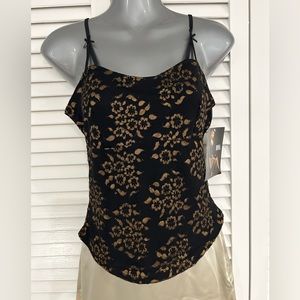 Donna black and camel stretch lace cami with laced upper back size xs NWT